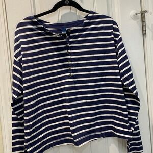 Old Navy Women's ‎ Tall Small Blue And White Stripes 100 % Cotton 668
